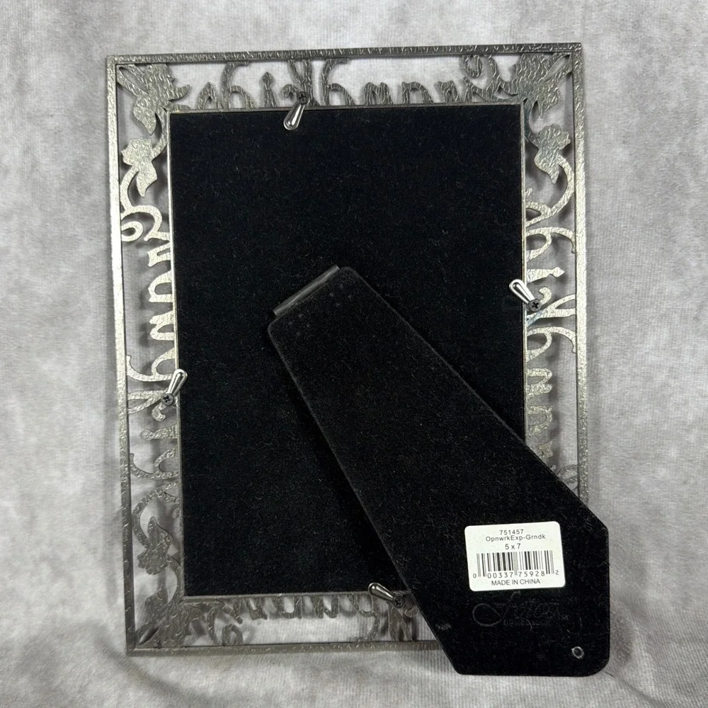 Vtg Fetco Grandkids Metal Picture Frame 5x7 Silver Openwork Floral Rose 90s Y2K